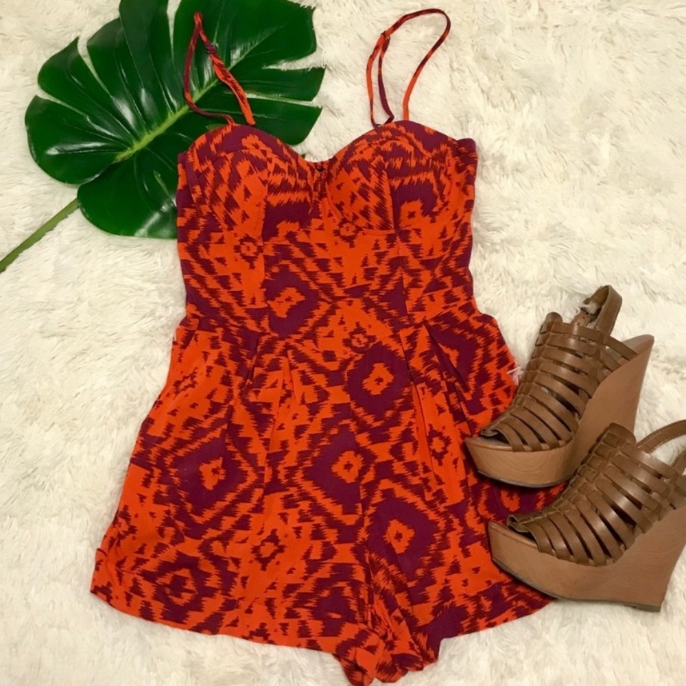 Tribal Print Spaghetti Strap Romper w Pockets